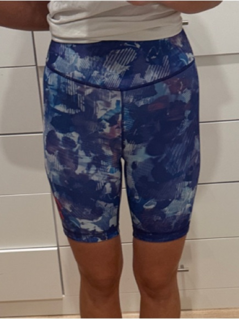 Peleton Blue Purple Abstract Print High-Waist Bike Shorts